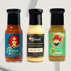 Three bottles of Fumami bestseller fermented sauces on a light gray background